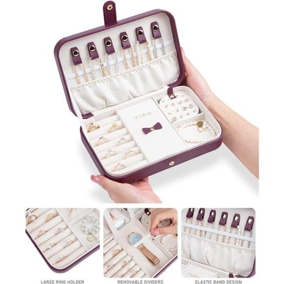 Jewelry Travel Organizer, Jewelry Box Portable, Small Travel Jewelry Case Mirror - Picture 7 of 7